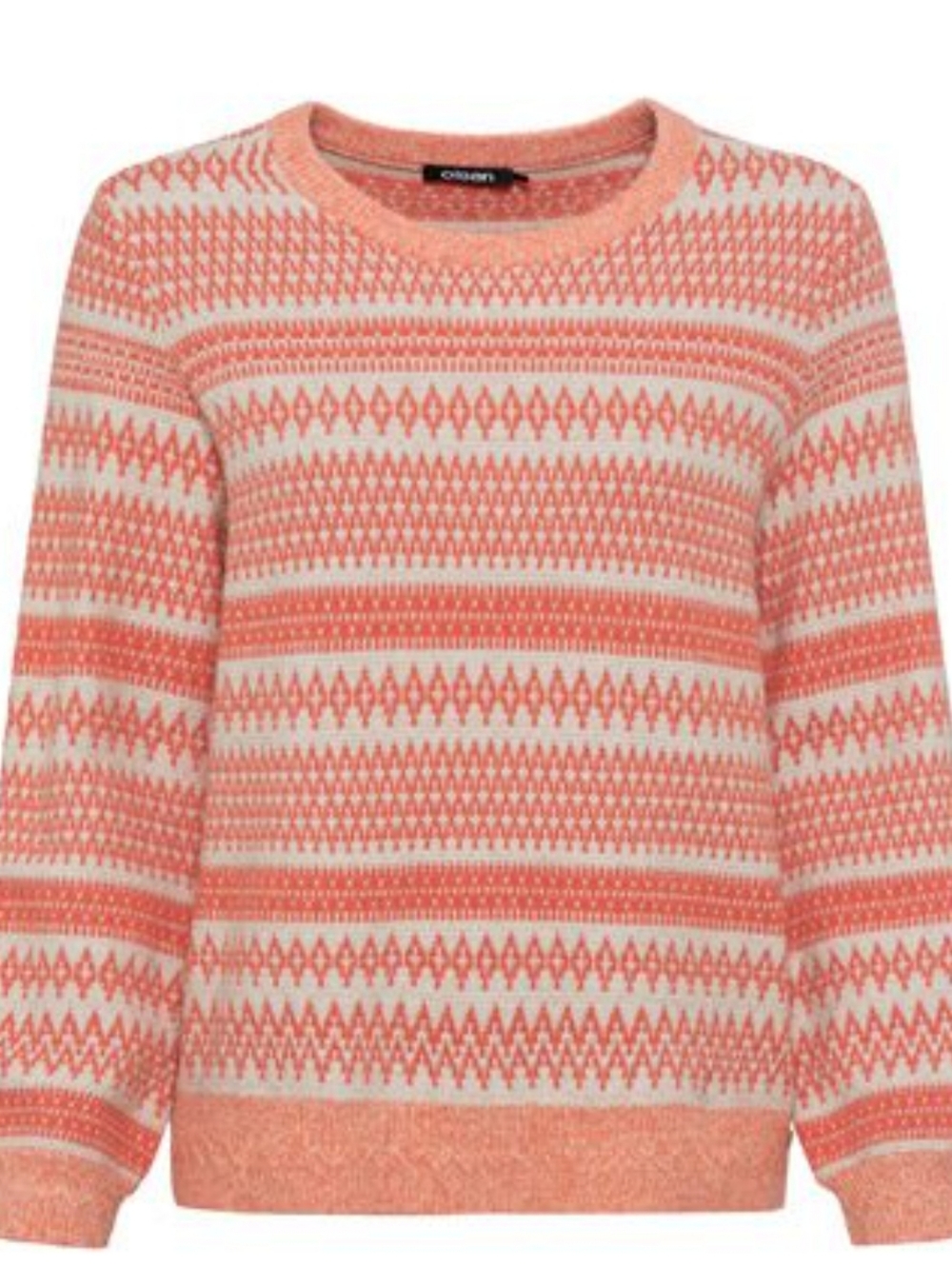 Olsen Coral & Cream Fairisle Crewneck Knit "Henny" Sweater Size Small